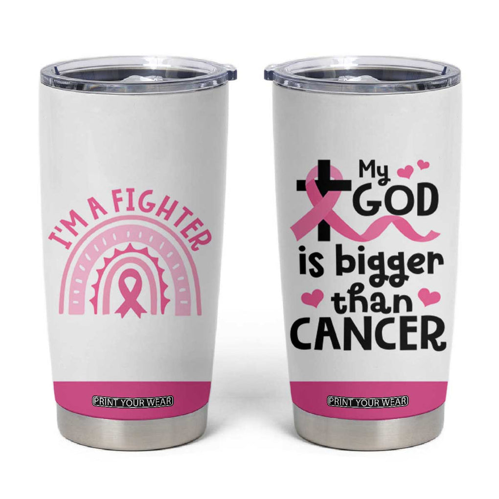 Breast Cancer Awareness Tumbler Cup Pink Ribbon My God is Stronger Than Cancer Christian Gift TB10