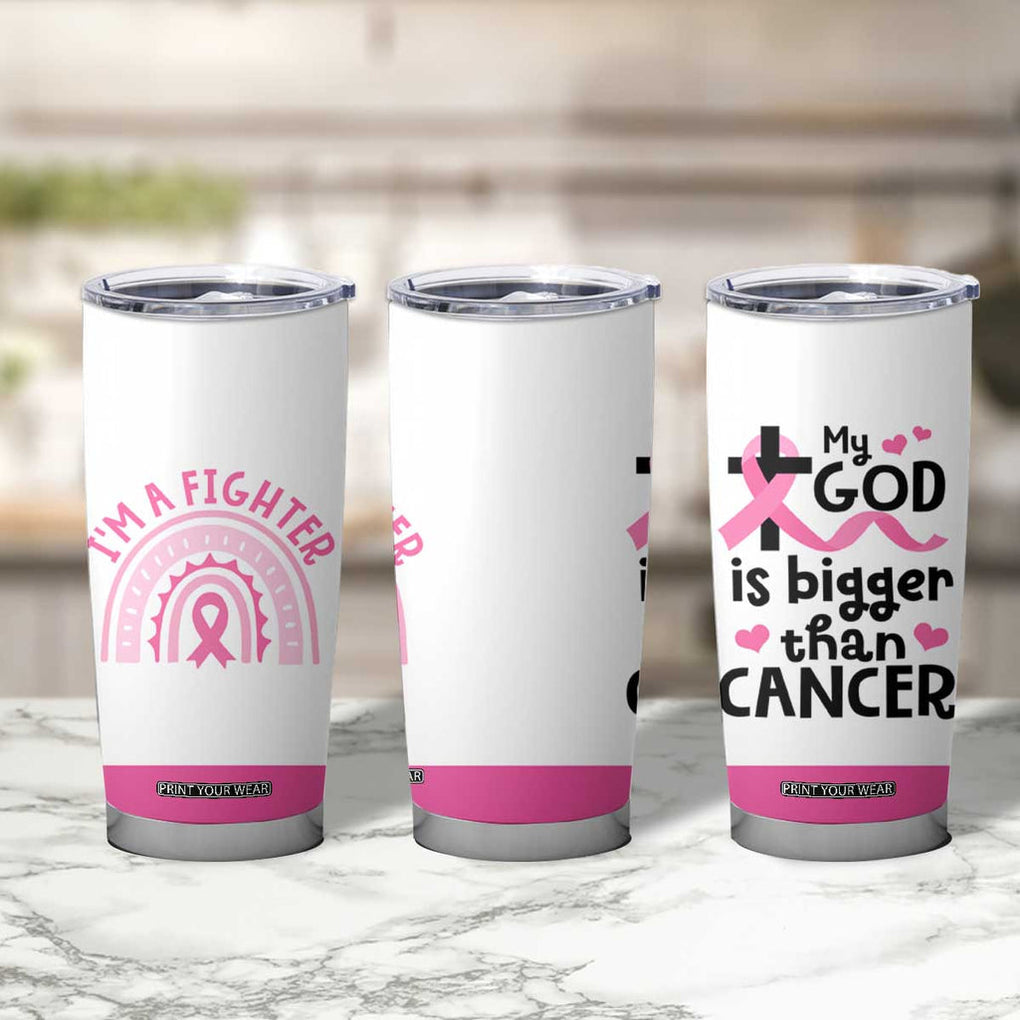 Breast Cancer Awareness Tumbler Cup Pink Ribbon My God is Stronger Than Cancer Christian Gift TB10