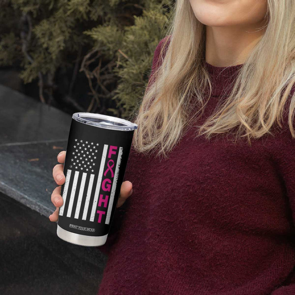 Breast Cancer Awareness Tumbler Cup Christian Gift Pink Ribbon USA Flag Pray Fight Believe TB10