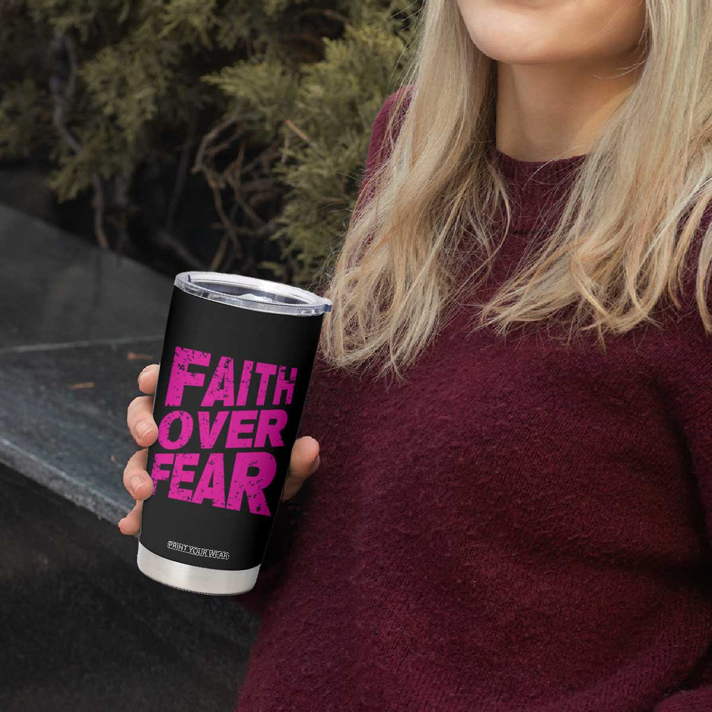 Breast Cancer Awareness Tumbler Cup Christian Gift Pink Ribbon USA Flag Sunflower Faith Over Fear TB10