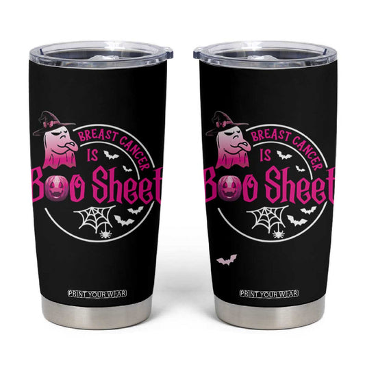 Cute Ghost Halloween Breast Cancer Awareness Tumbler Cup Breast Cancer Is Boo Sheet TB10