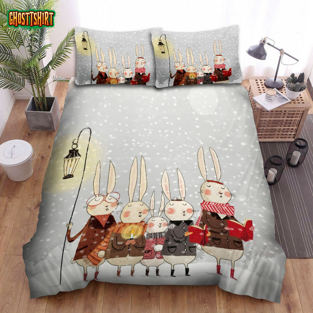 The Christmas Art - The Bunny Singing A Christmas Song Bed Sheets Spread Duvet Cover Bedding Set
