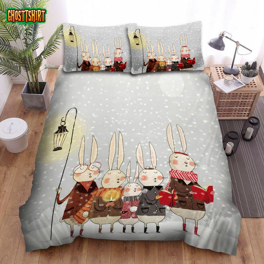 The Christmas Art - The Bunny Singing A Christmas Song Bed Sheets Spread Duvet Cover Bedding Set