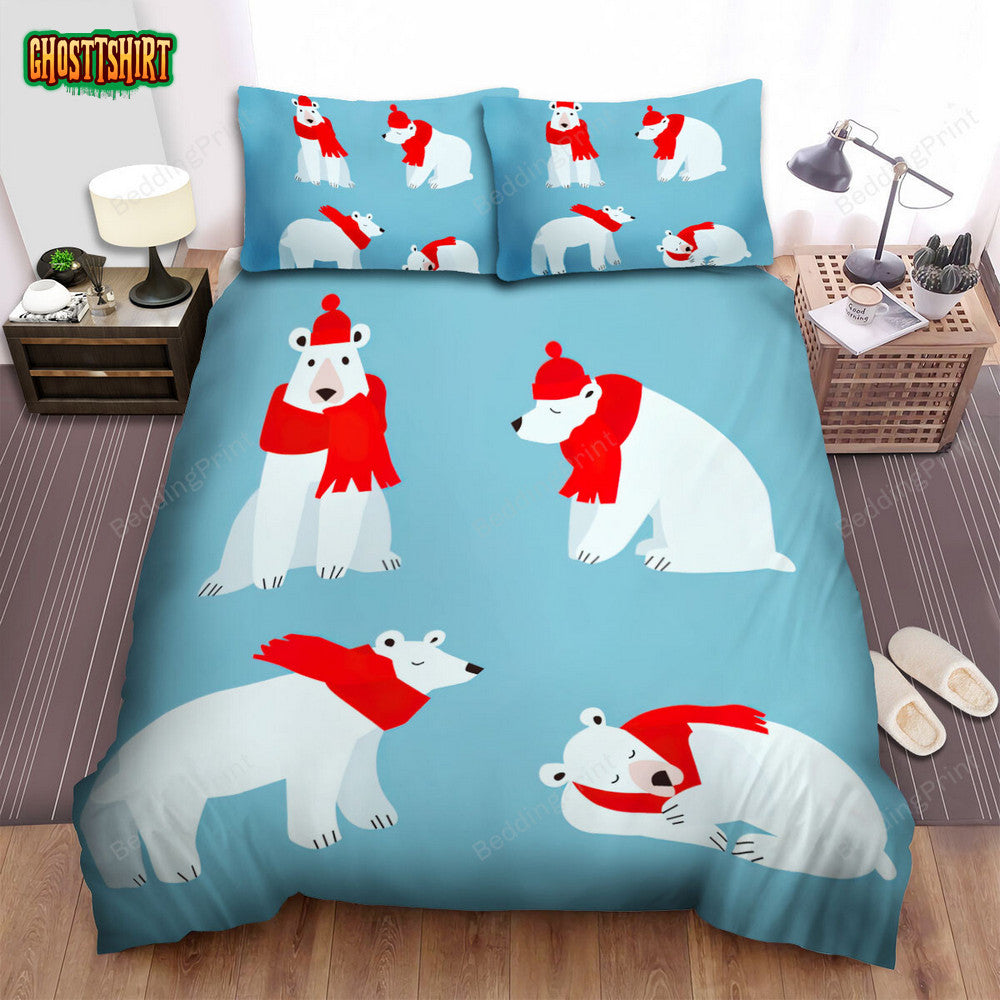 The Christmas Art, Cartoon Cute Polar Bear Bed Sheets Spread Duvet Cover Bedding Set