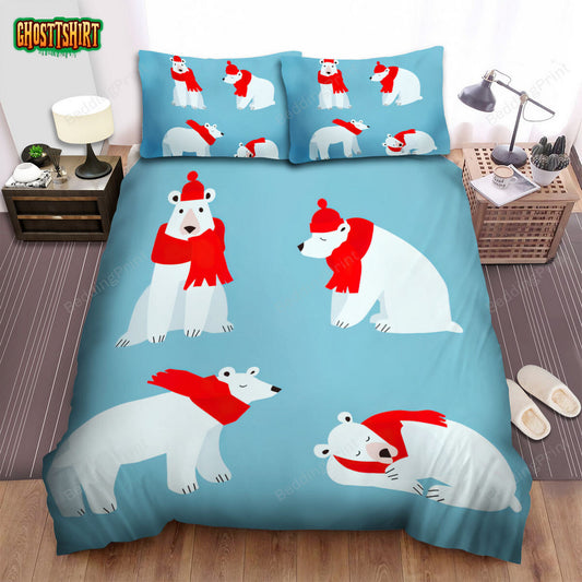 The Christmas Art, Cartoon Cute Polar Bear Bed Sheets Spread Duvet Cover Bedding Set