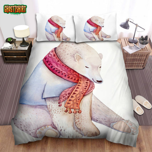 The Christmas Art, Polar Bear Hand Painted Cartoon Bed Sheets Spread Duvet Cover Bedding Set