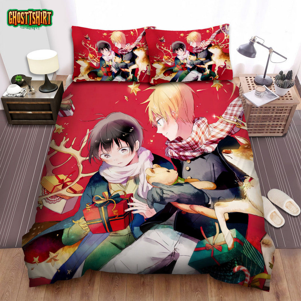 The Christmas Art, Reindeer In Anime Art Bed Sheets Spread Duvet Cover Bedding Set