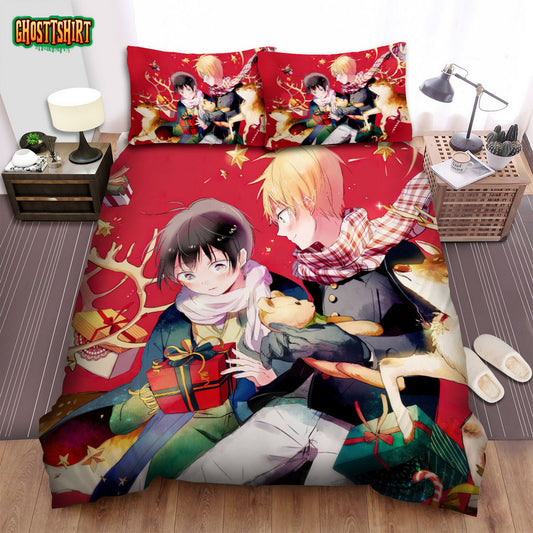The Christmas Art, Reindeer In Anime Art Bed Sheets Spread Duvet Cover Bedding Set