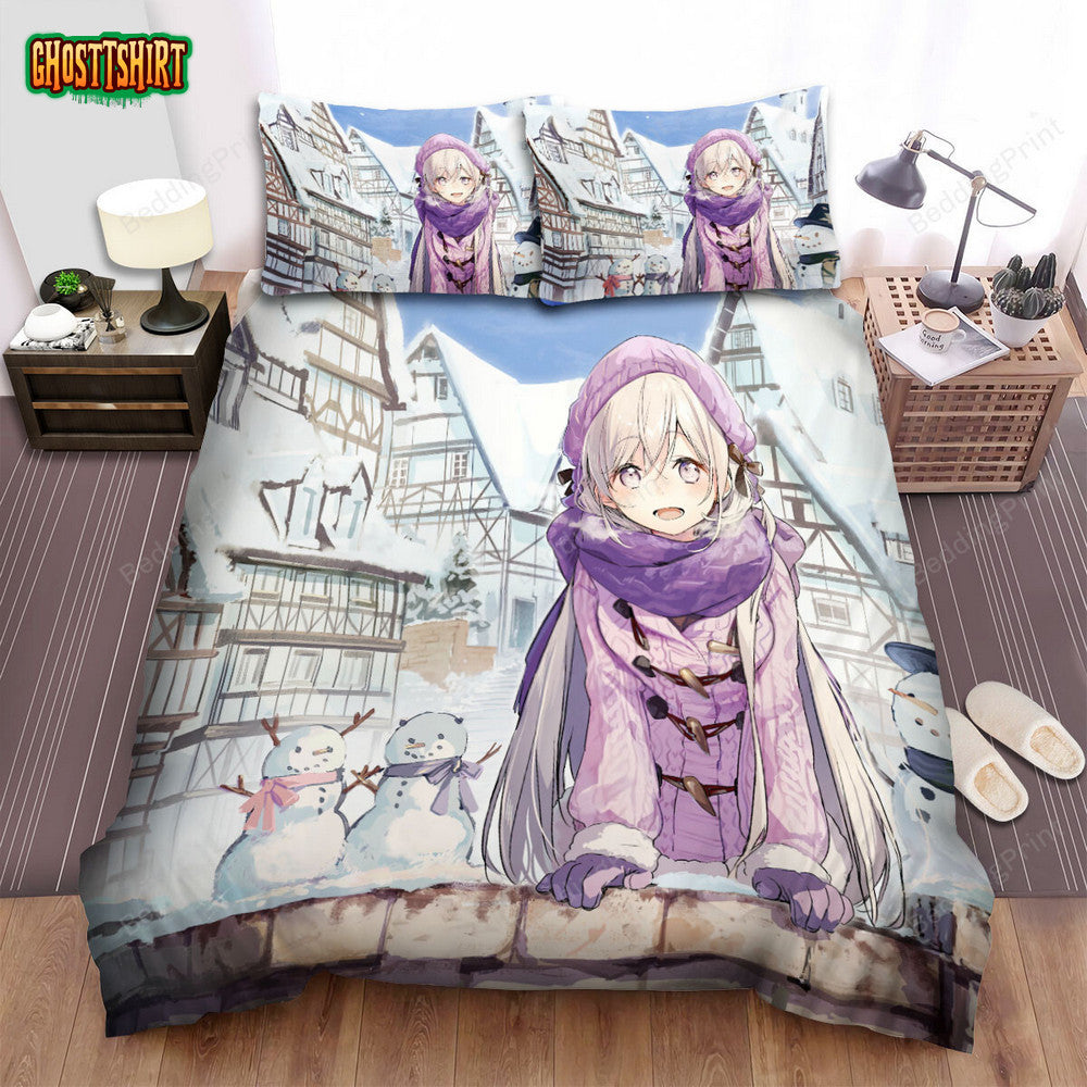 The Christmas Art, Snowman And Anime Girl Bed Sheets Spread Duvet Cover Bedding Set