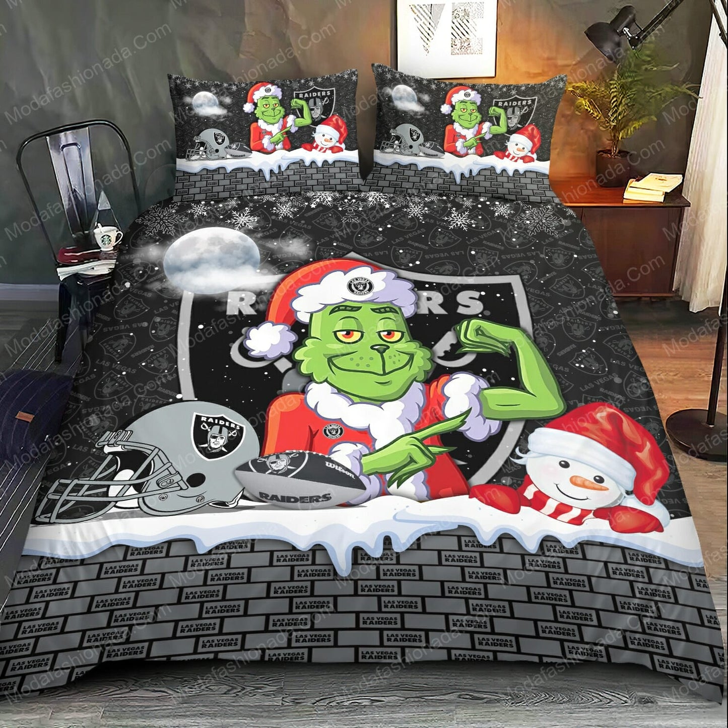 NFL Las Vegas Raiders The Grinch Christmas Bedding Set