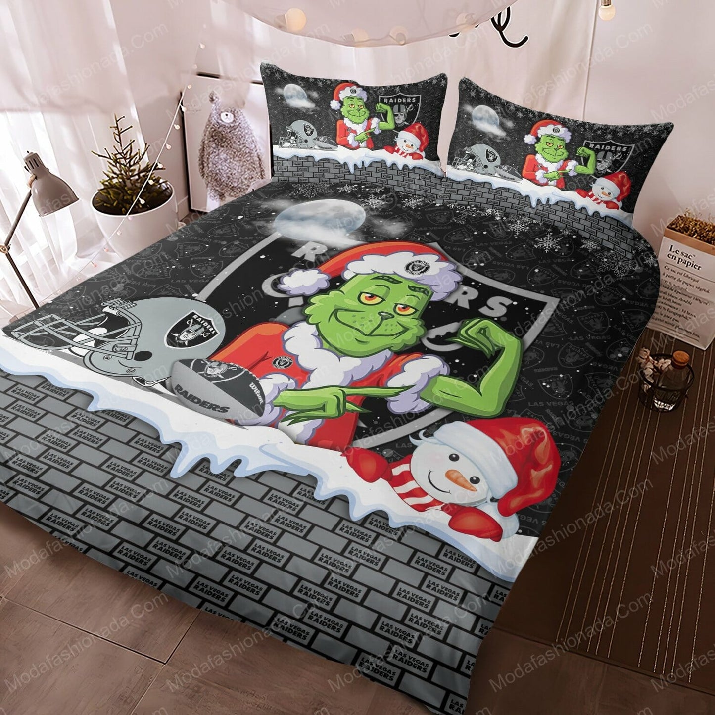NFL Las Vegas Raiders The Grinch Christmas Bedding Set