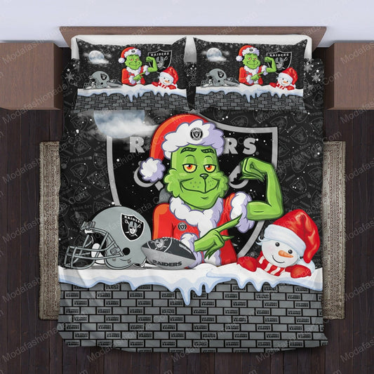 NFL Las Vegas Raiders The Grinch Christmas Bedding Set