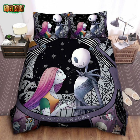 The Nightmare Before Christmas Jack & Sally In Manga Art Bed Sheets Duvet Cover Bedding Set