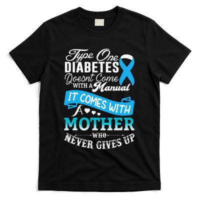 Type One Diabetes For Mother Blue Ribbon Diabetic T1D Mom T-Shirt