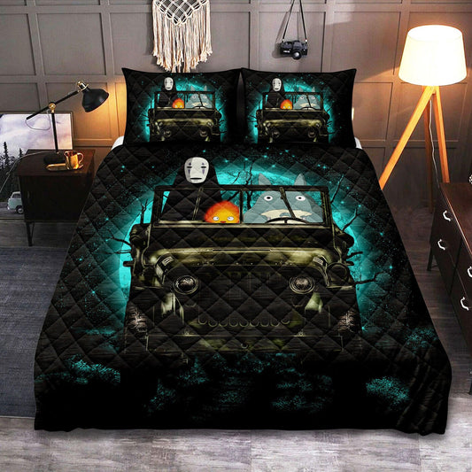 Personalized Ghibli Totoro No Face Halloween Moonlight 3-pc Quilt Bedding Set
