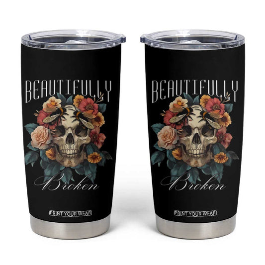 Botanical Skull Tumbler Cup Beautifully Broken Cottagecore TS02