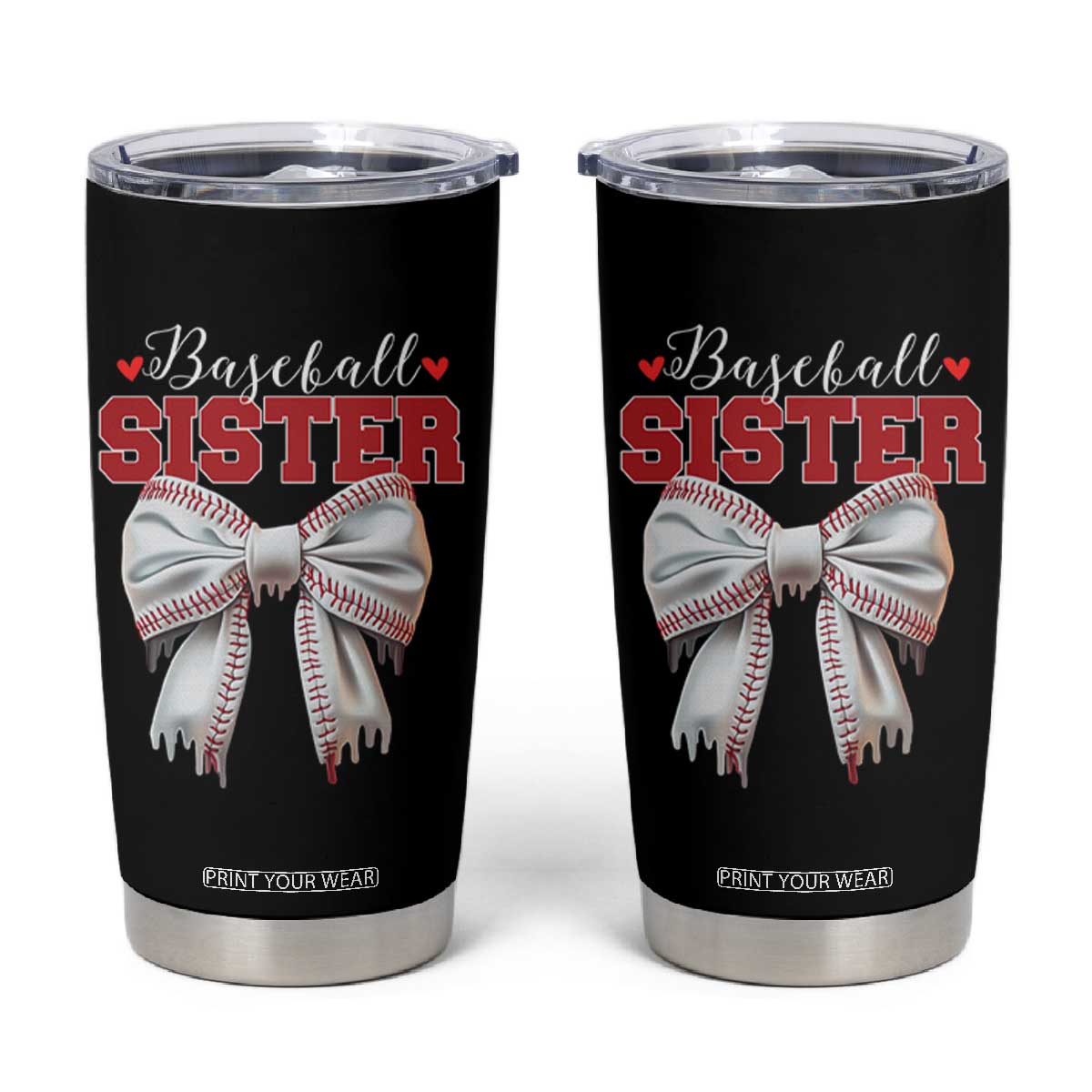 Baseball Sister Tumbler Cup Soft Ball Game Day Dripping Ice Cream Coquette Bow TS02