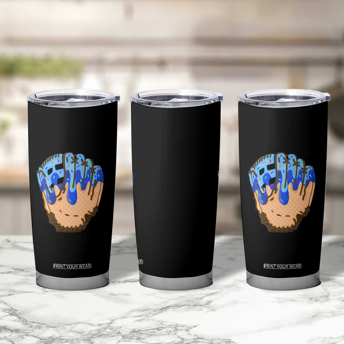 Blue Ice Cream Cone Baseball Glove Drip Tumbler Cup TS02