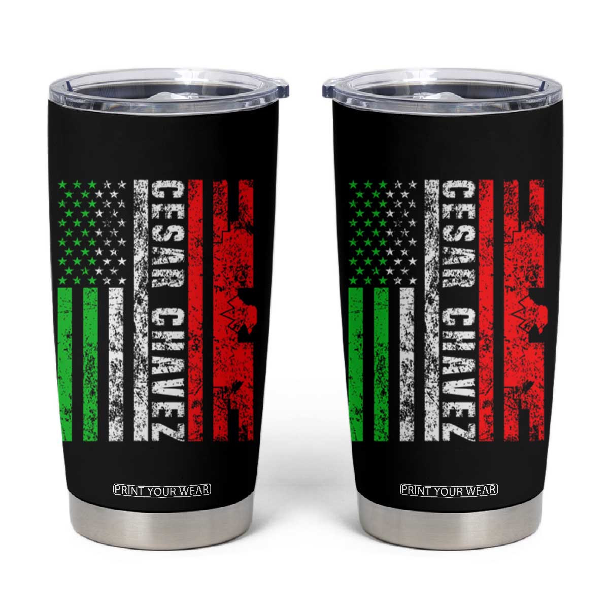 Cesar Chavez Tumbler Cup American Mexican Flag Patriotic Mexico Distressed TS02