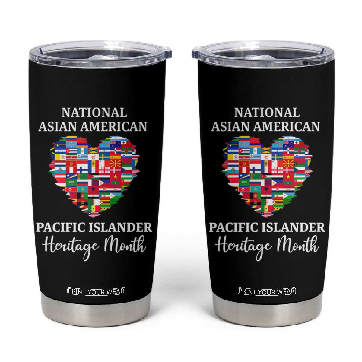 AAPI Heritage Month Tumbler Cup National Asian American and Pacific Islander Countries Flag Heart TS02