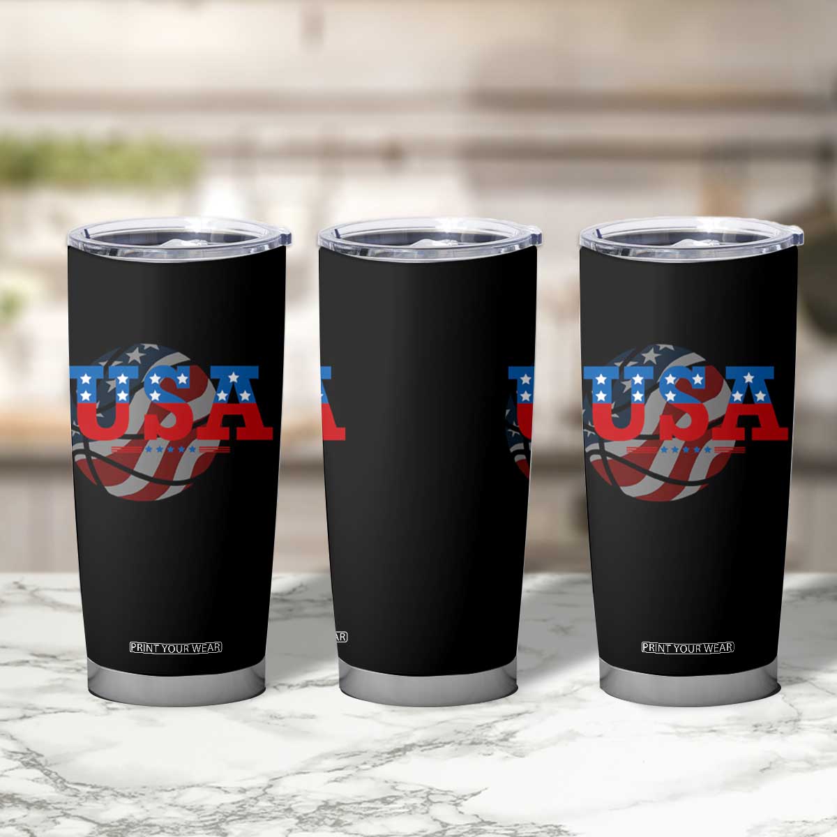 Basketball Tumbler Cup USA Patriotic American Flag Stars and Stripes Team Sport Fan TS02