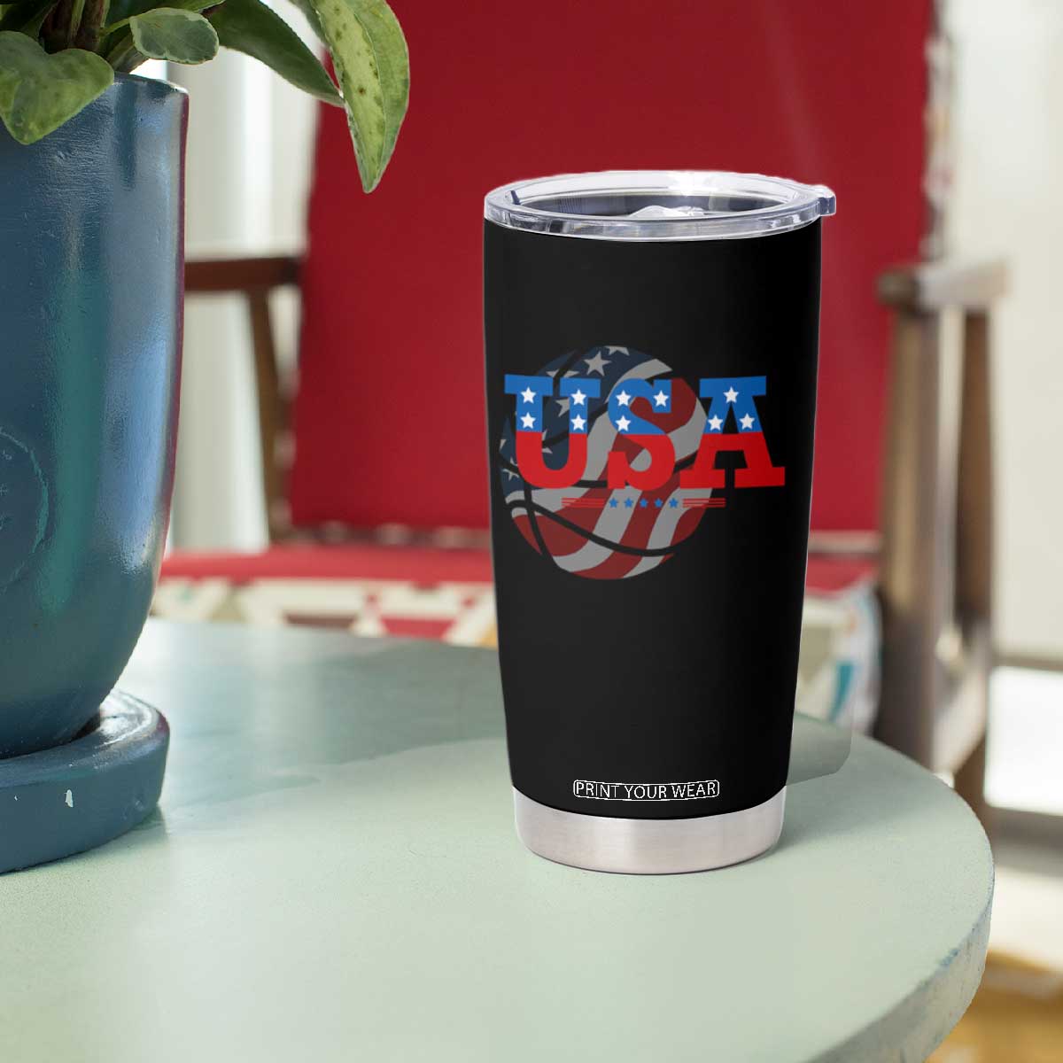 Basketball Tumbler Cup USA Patriotic American Flag Stars and Stripes Team Sport Fan TS02