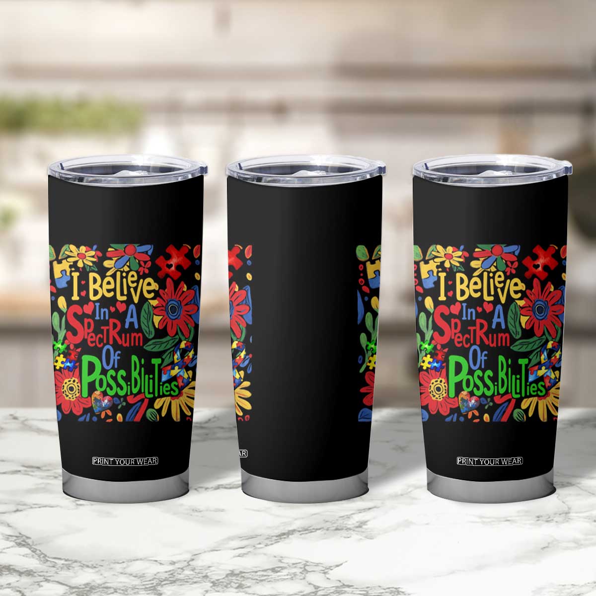 Autism Acceptance Tumbler Cup I Believe In A Spectrum Of Possibilities Retro Boho TS02
