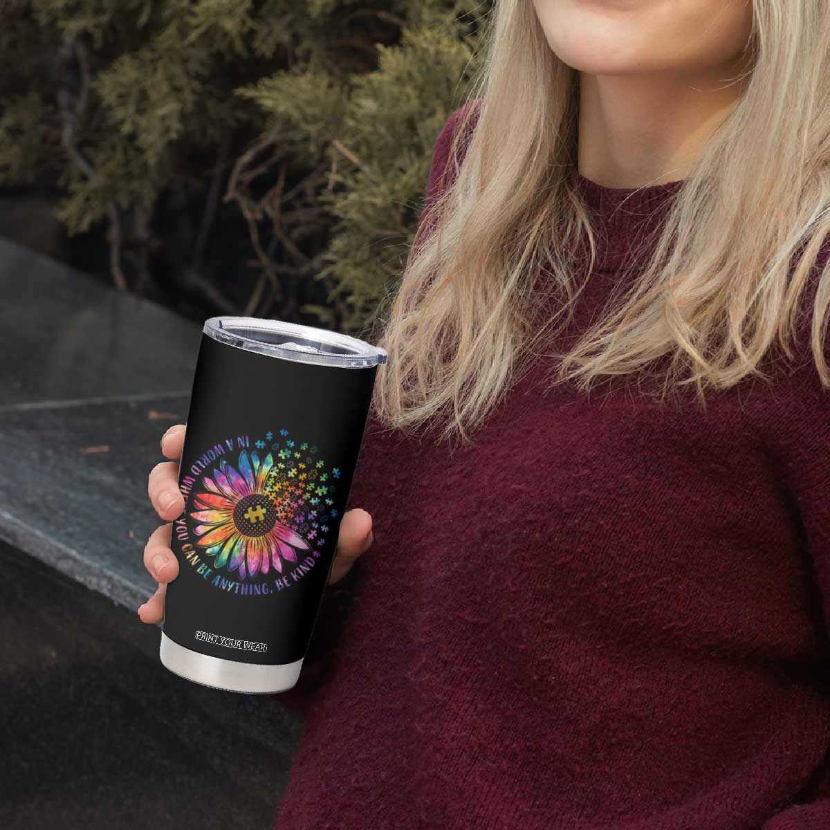 Be Kind Autism Awareness Tumbler Cup Kindness Sunflower Tie Dye Puzzle TS02