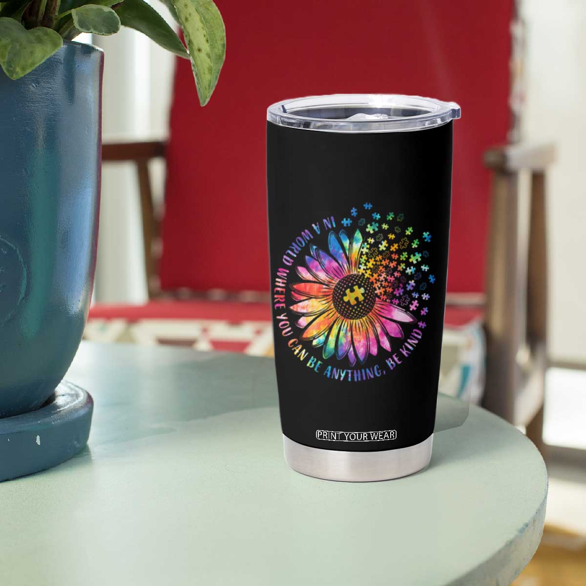 Be Kind Autism Awareness Tumbler Cup Kindness Sunflower Tie Dye Puzzle TS02