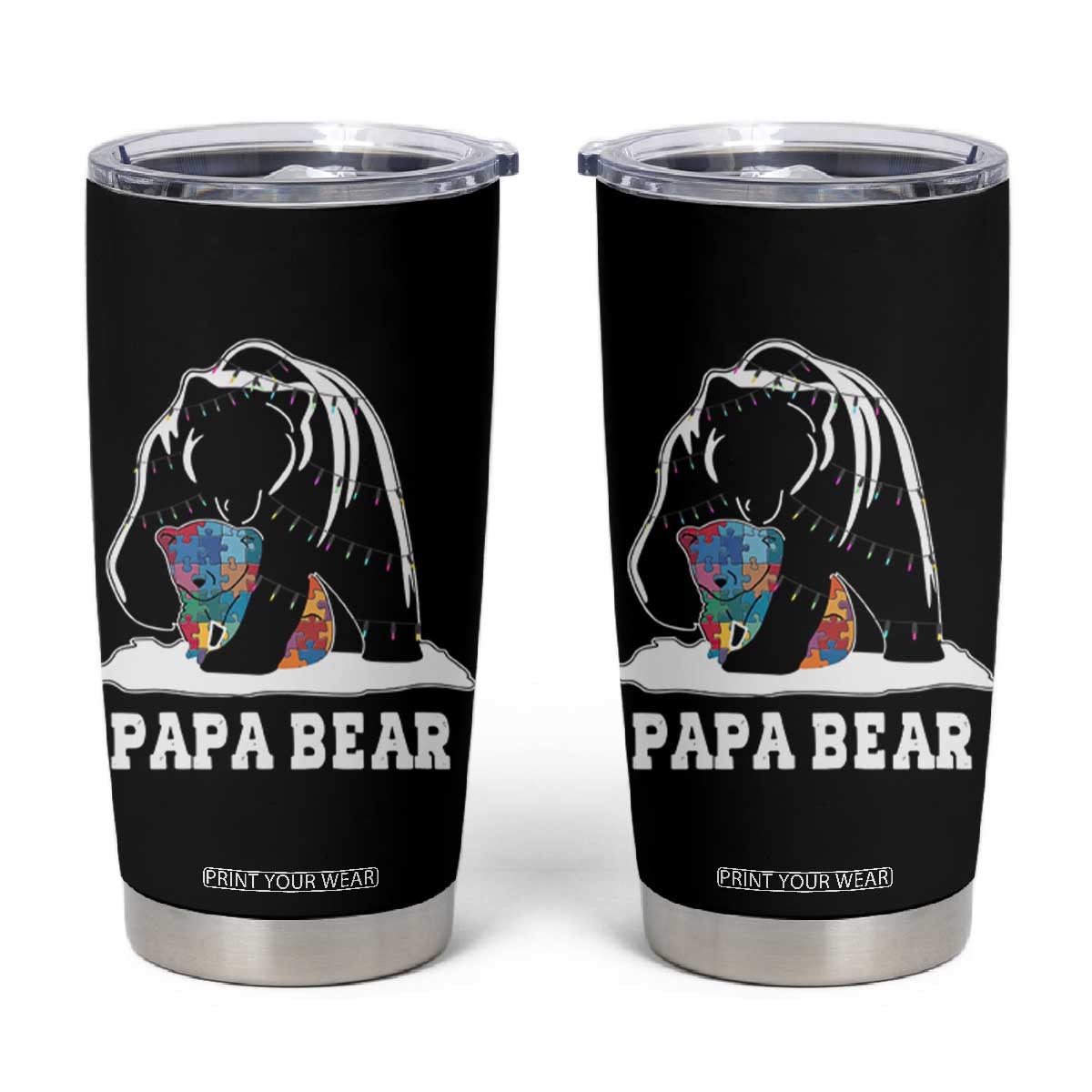 Autism Papa Bear Tumbler Cup Support Autistic Matching Family Dad TS02