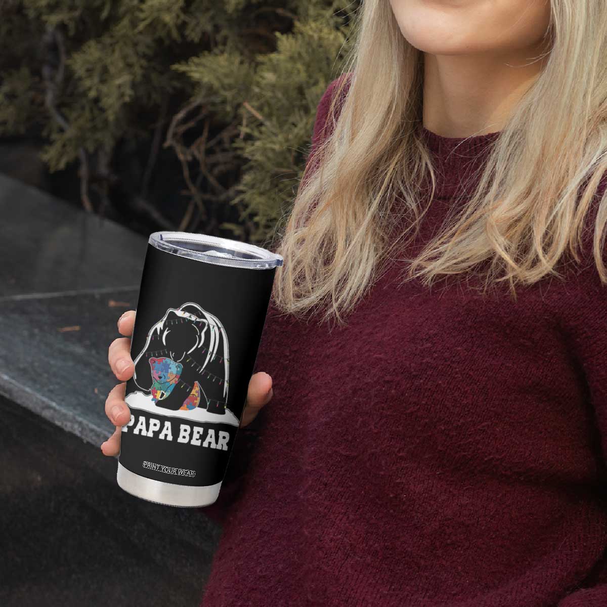 Autism Papa Bear Tumbler Cup Support Autistic Matching Family Dad TS02