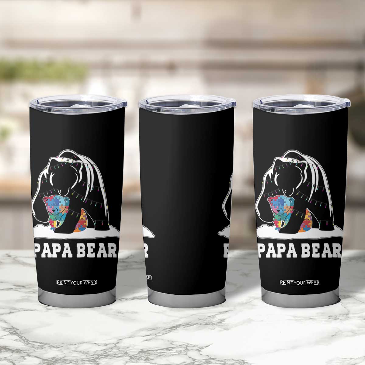 Autism Papa Bear Tumbler Cup Support Autistic Matching Family Dad TS02