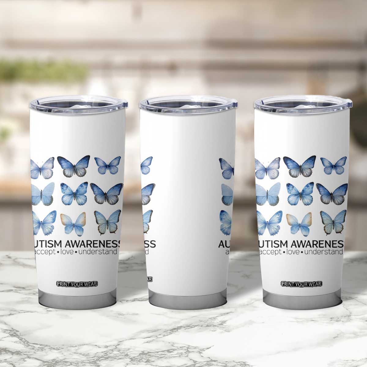Autism Awareness Blue Butterflies Tumbler Cup Accept Love Understand TS02