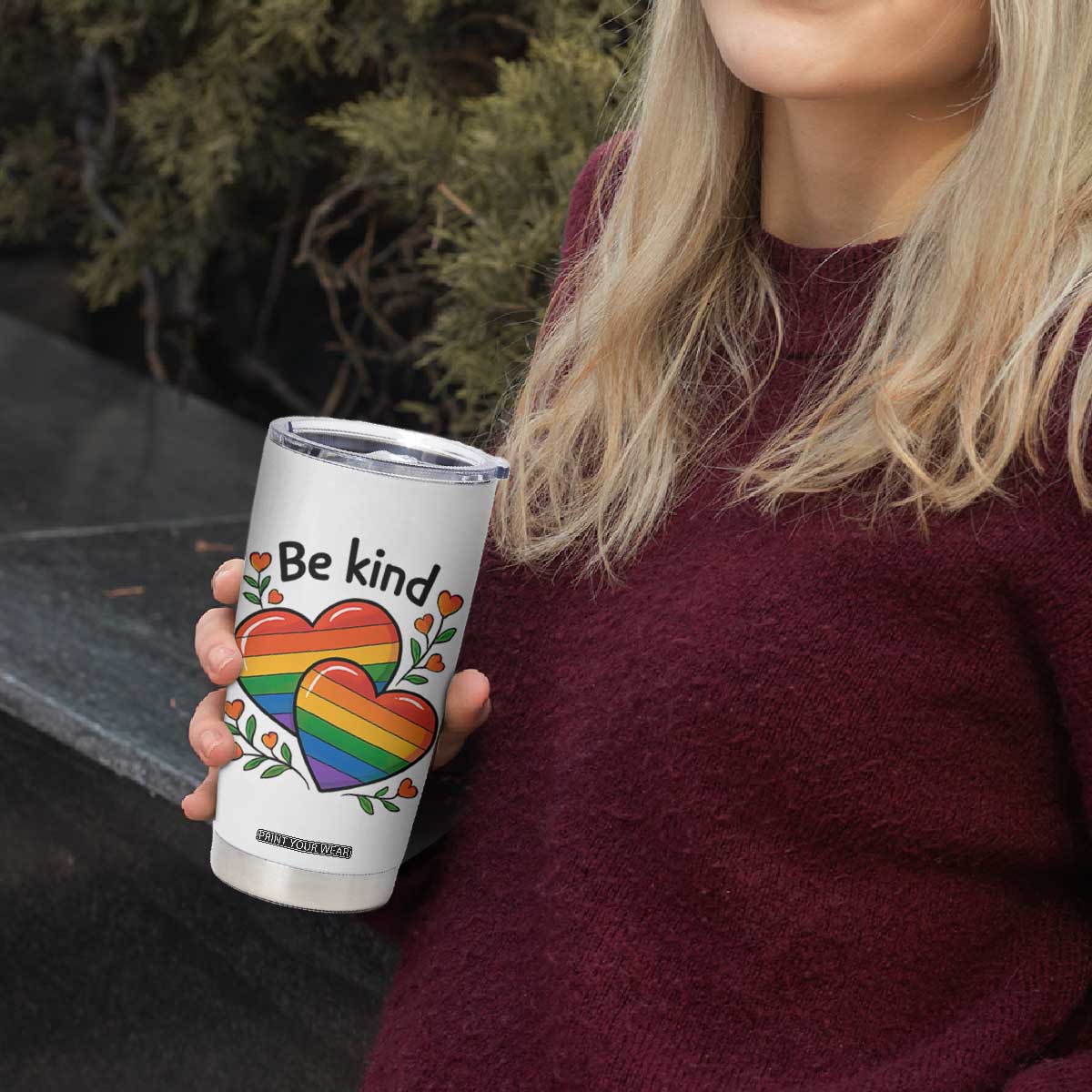 Be Kind Rainbow Heart Tumbler Cup Spread Kindness LGBTQ Love Pride Month TS02