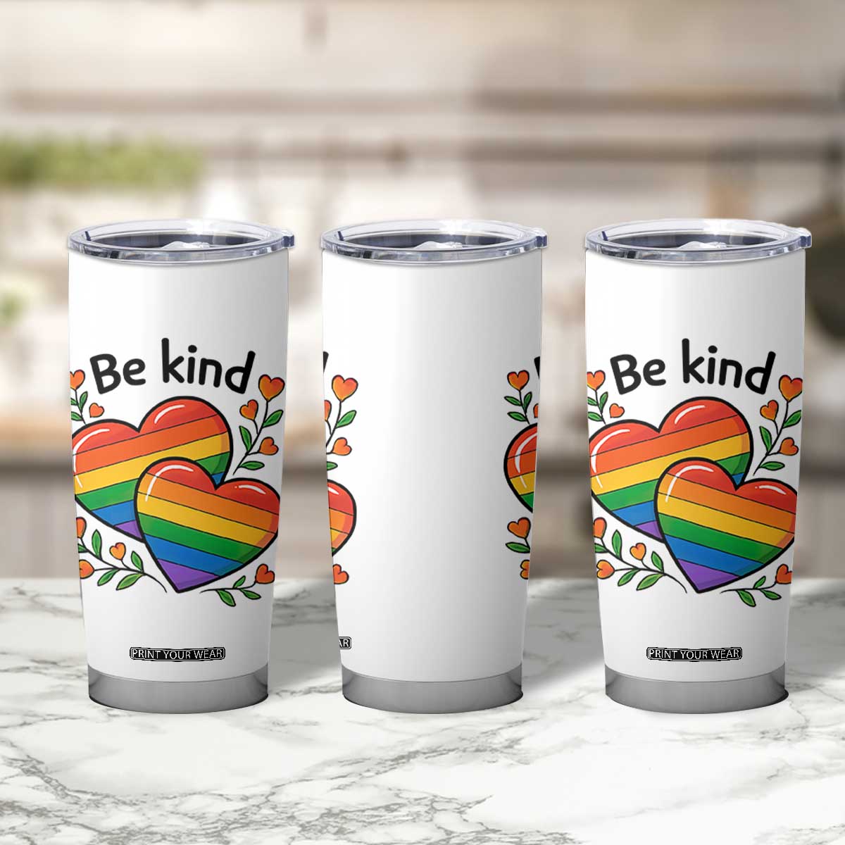 Be Kind Rainbow Heart Tumbler Cup Spread Kindness LGBTQ Love Pride Month TS02