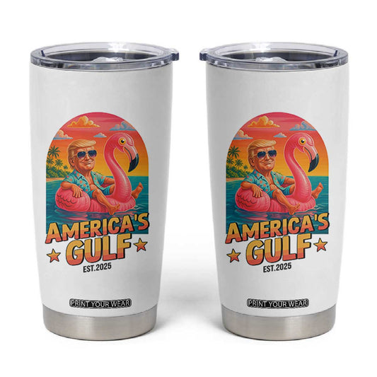 Americas Gulf Est 2025 Tumbler Cup Funny Trump Flamingo Float Patriotic Beach TS02