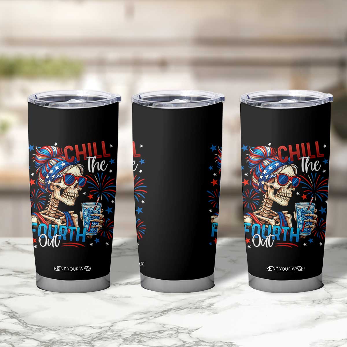 Chill the Fourth Out Skeleton Tumbler Cup Funny Patriotic 4th of July Fireworks Party TS02