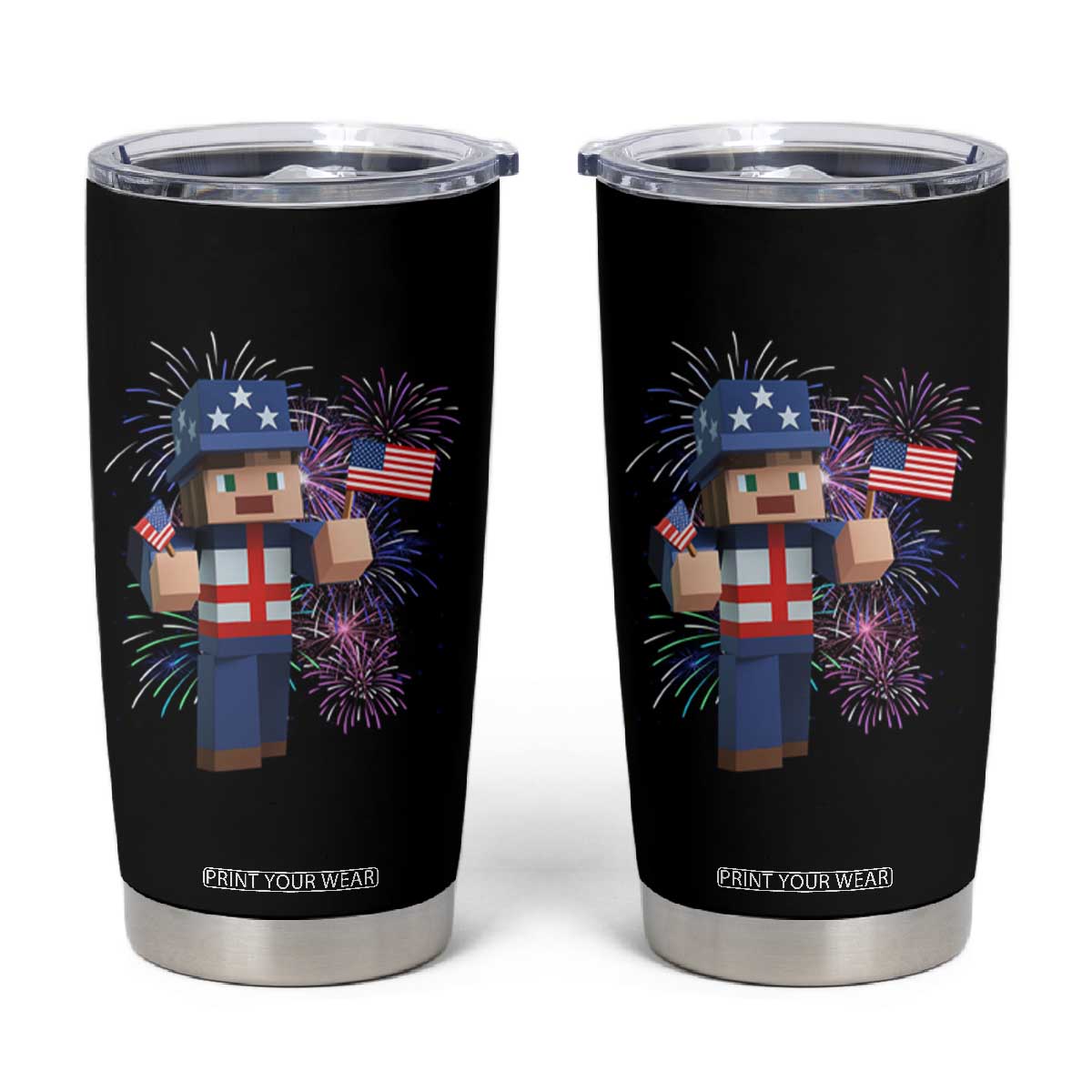 4th of July Gamer Tumbler Cup Uncle Sam Pixels Gaming Celebrate Independence Day TS02