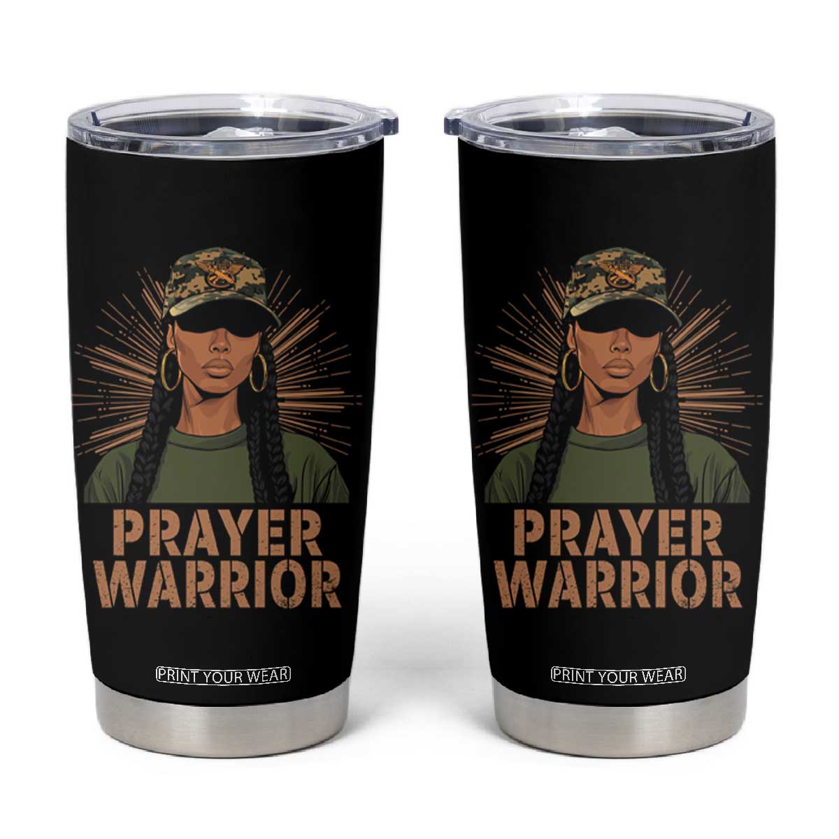 Black Prayer Warrior Tumbler Cup Jesus God Christian Camo Girl TS02