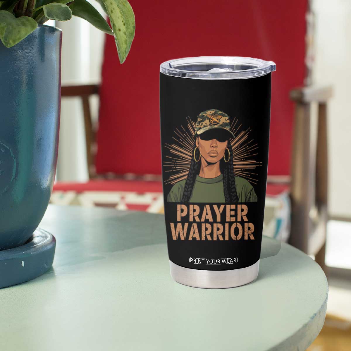 Black Prayer Warrior Tumbler Cup Jesus God Christian Camo Girl TS02