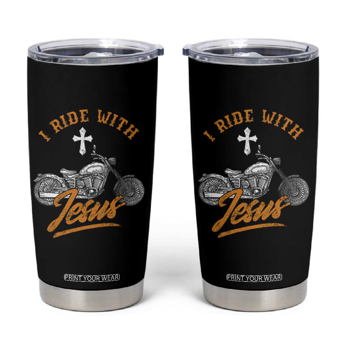 Christian Biker Tumbler Cup I Ride With Jesus Faith Motorcycle TS02
