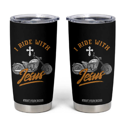 Christian Biker Tumbler Cup I Ride With Jesus Faith Motorcycle TS02