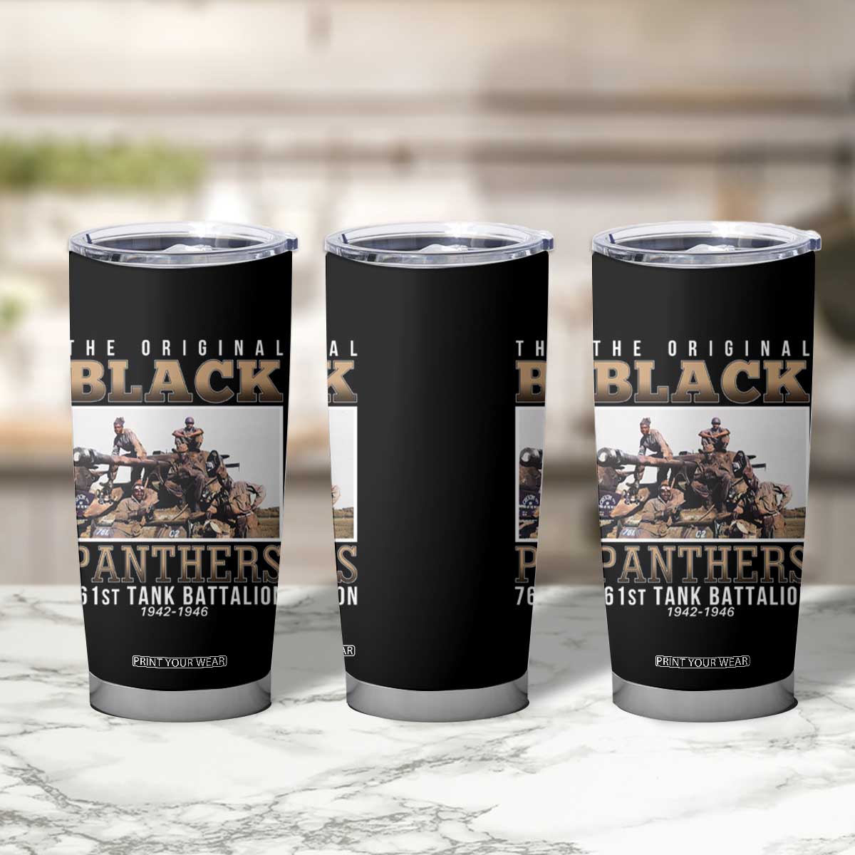 761st Tank Battalion Tribute Tumbler Cup Black Panthers WW2 Heroes TS02