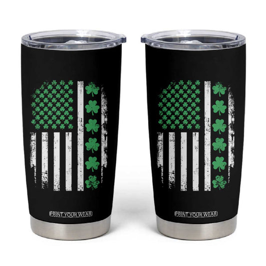 American Shamrock Flag Tumbler Cup Lucky St Patricks Day TS02