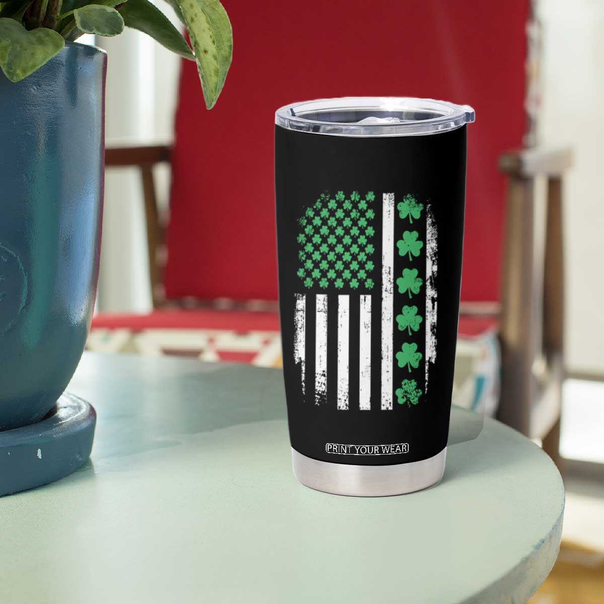 American Shamrock Flag Tumbler Cup Lucky St Patricks Day TS02