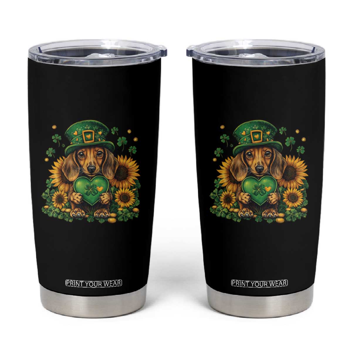 Cute Dachshund Leprechaun Tumbler Cup Shamrock St. Patrick's Day Dog Lover TS02