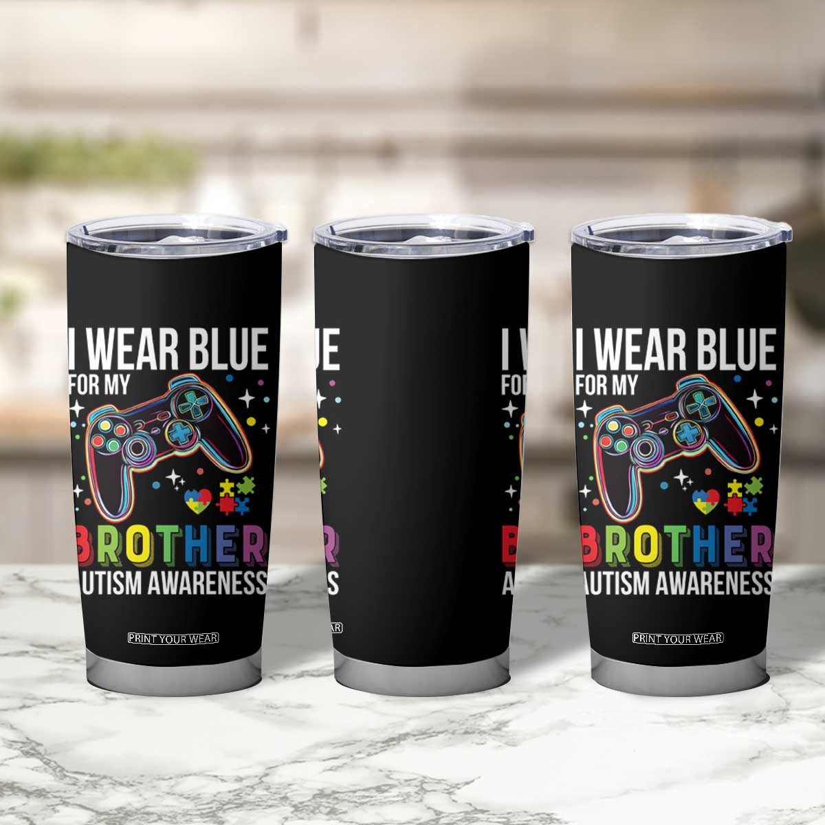 Autism Awareness Gamer Tumbler Cup I Wear Blue for My Brother Video Game Family Support TS02