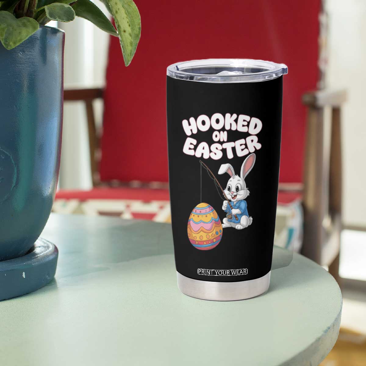 Cute Bunny Fishing Tumbler Cup Hooked for Easter Eggs Funny Holiday TS02
