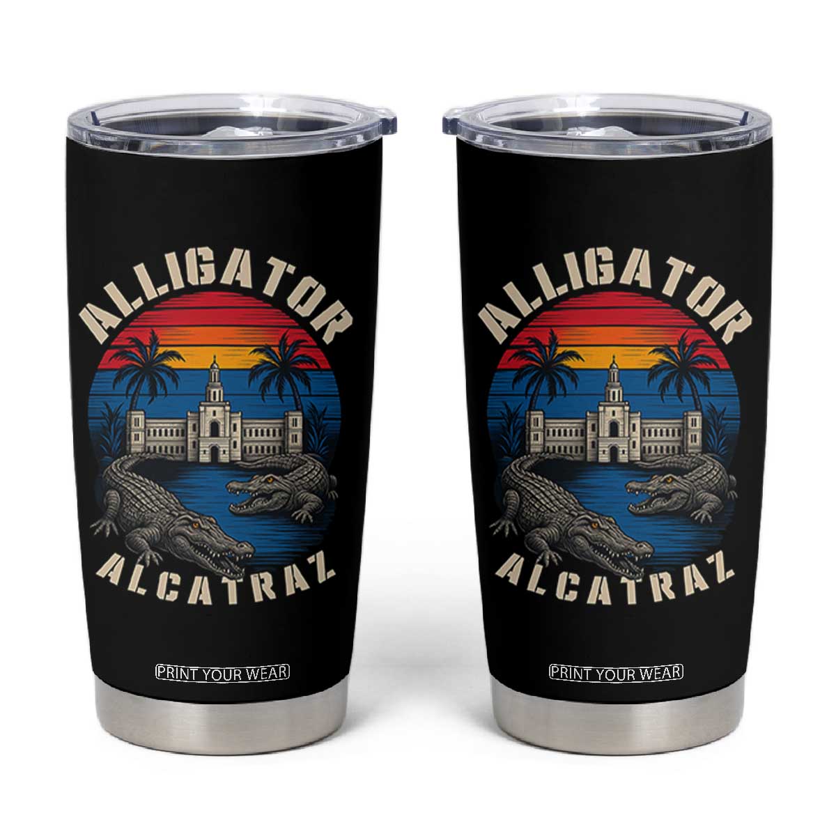 Alligator Alcatraz Political Tumbler Cup Florida Prison State Retro Sunset TS02