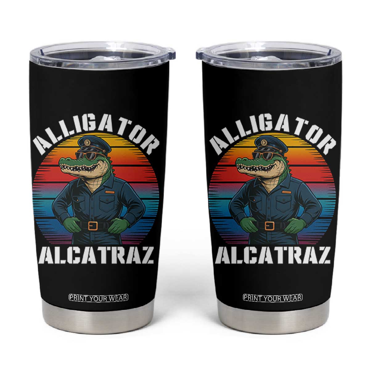 Alligator Alcatraz Florida Tumbler Cup Funny Gator Cop Political Humor Retro Sunset TS02